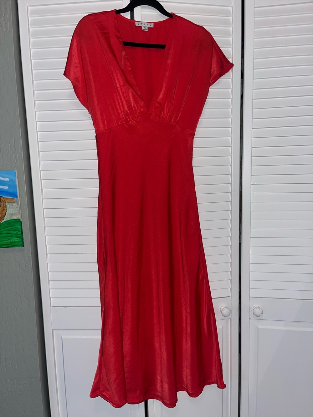 HYFVE Red V-Neck Midi Dress